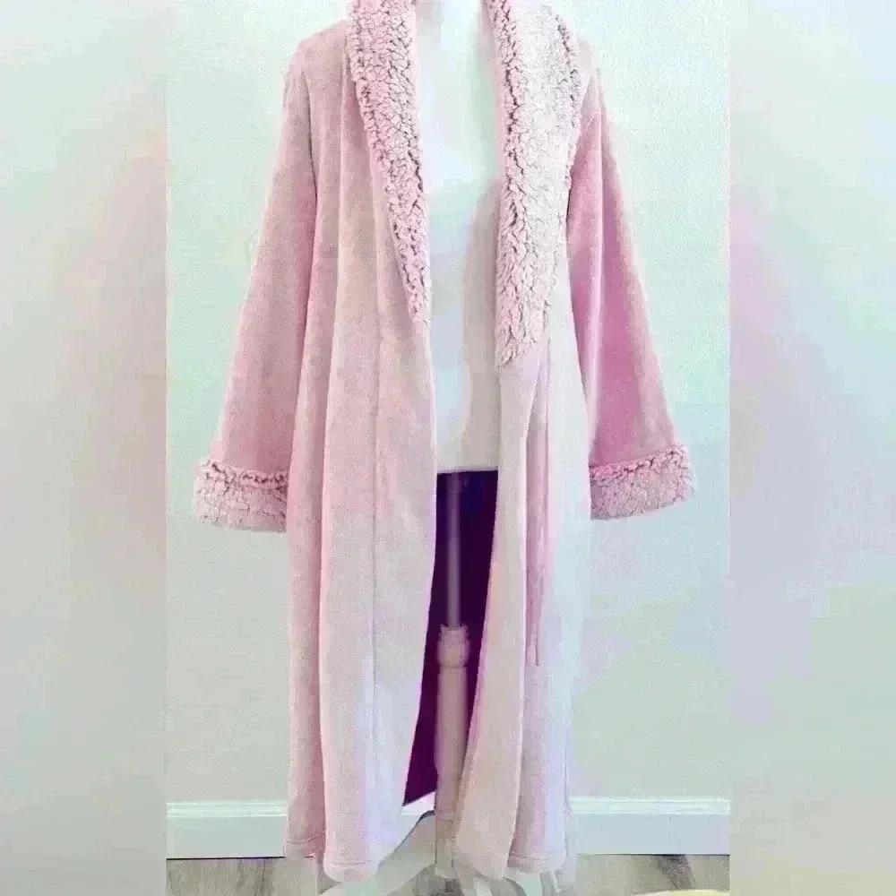 Saks Fifth Avenue Faux Fur Trim Robe in Pink Size Medium